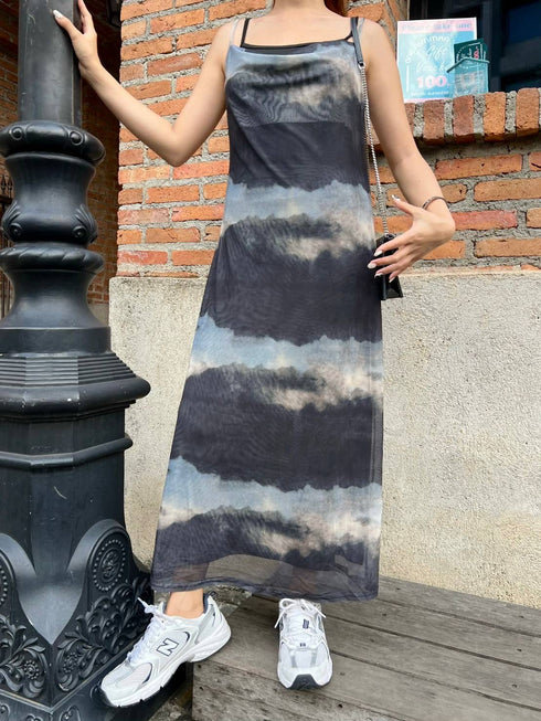 Tie Dye Sleeveless Long Slip Dresses